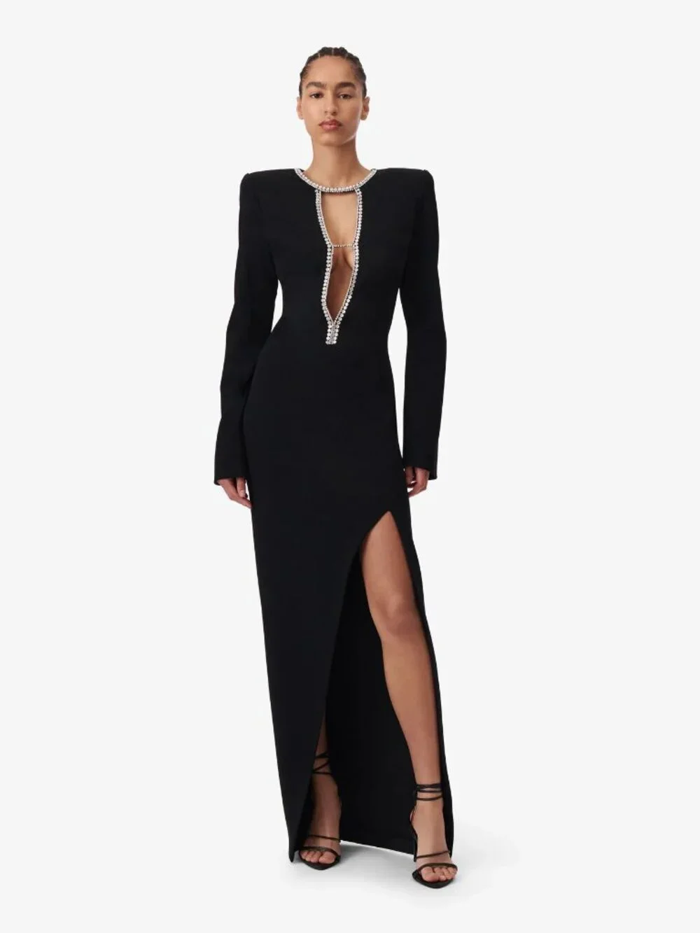 NWT IRO Paris Mash Swarovski Maxi Gown Black Deep V Slit Size 38 MSRP $1195